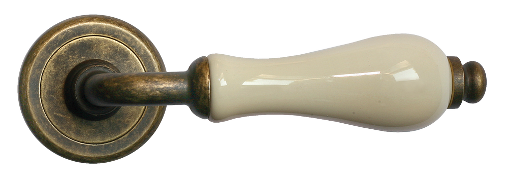 Ручка дверная CERAMICA R4 OBR/CHAMP раздельная на круглой розетке, цвет - бронза/шампань, латунь фото купить в Саратове