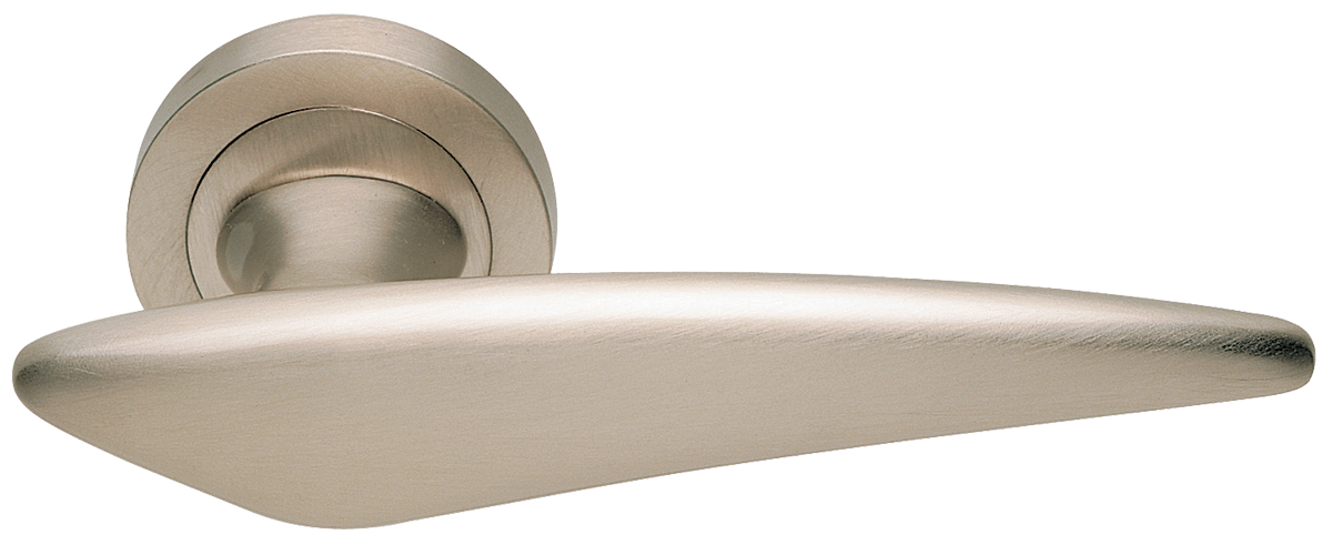 Ручка дверная BOLID R2 NIS раздельная на круглой розетке, цвет матовый никель, латунь фото купить Саратов