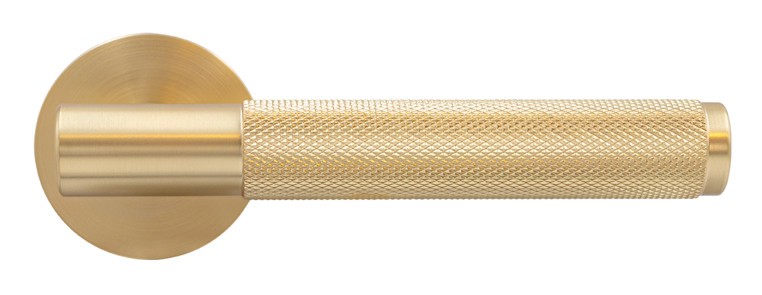 Ручка дверная AZRIELI MH-57-R6T MSG раздельная на круглой розетке, цвет матовый сатинированный золото, ЦАМ фото купить в Саратове