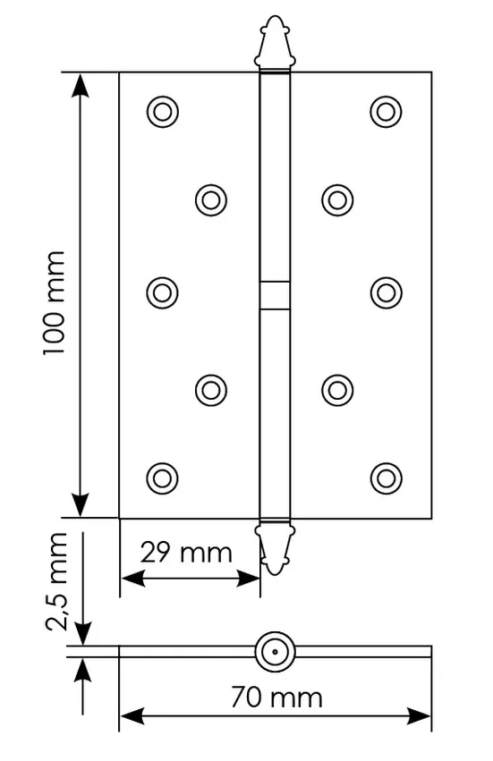 Петля карточная разъемная MSN 100X70X2.5 R COF с подшипником стальная правая, врезная, цвет кофе фото купить в Саратове