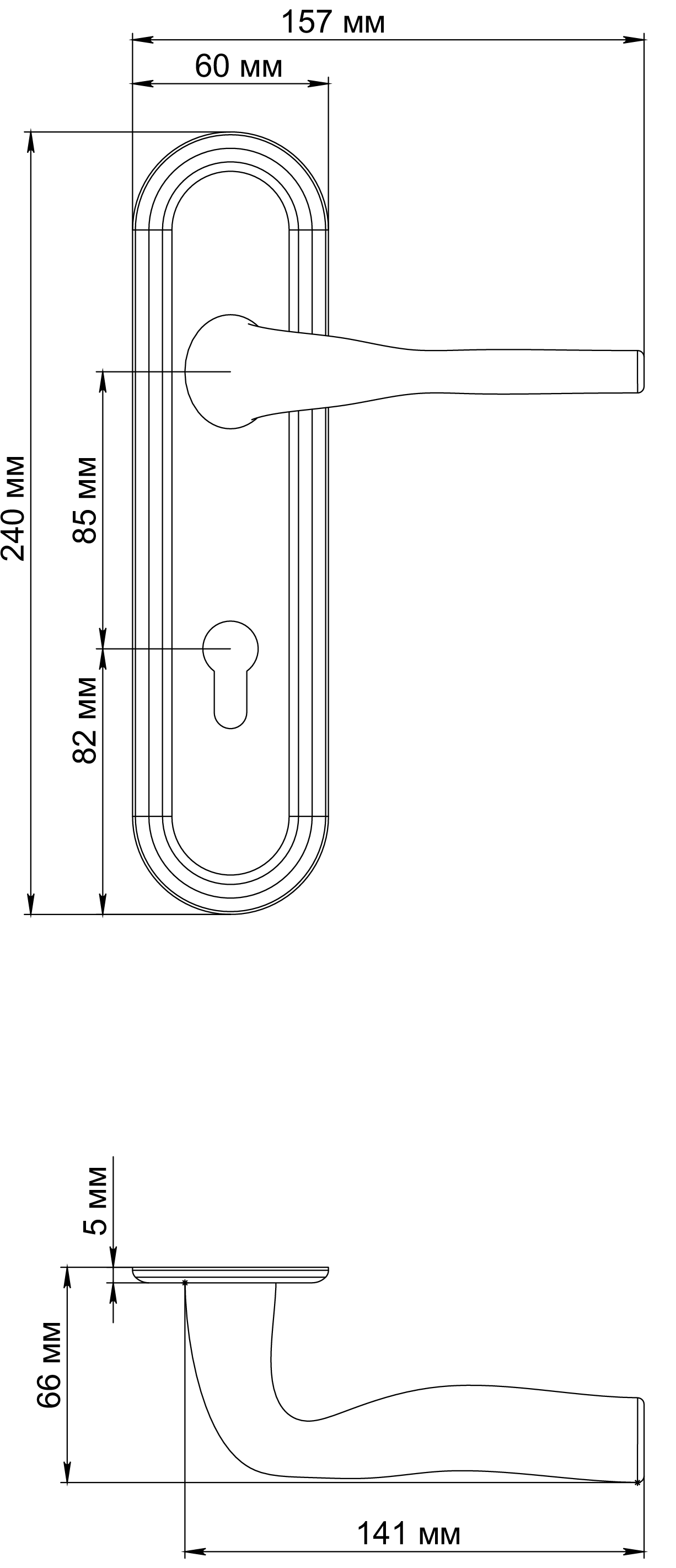 Ручка дверная LVB PLR KH WF на планке под ключевой цилиндр, цвет Зимняя стужа/Winter Frost фото купить в Саратове