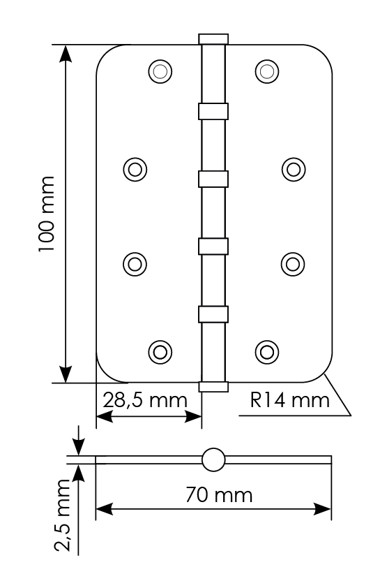 Петля стальная MSN-C 100X70X2.5-4BB SG скругленная универсальная с подшипником, вес полотна до 40 кг, цвет матовое золото фото купить в Саратове