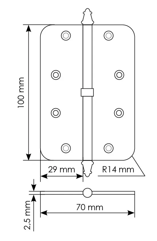 Петля разъемная MS-C 100X70X2.5 SG L левая с коронкой скругленная, врезная, цвет мат.золото, сталь фото купить в Саратове