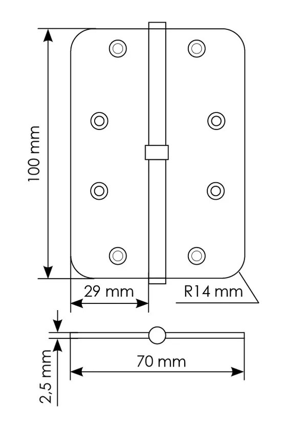 MSD-C 100X70X2.5 AB L, петля стальная скругленная левая без коронки, цвет - бронза фото купить в Саратове