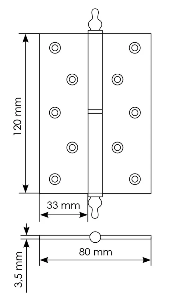 Петля карточная разъемная латунная MB 120X80X3.5 SG L C с коронкой левая, верзная, цвет матовое золото фото купить в Саратове