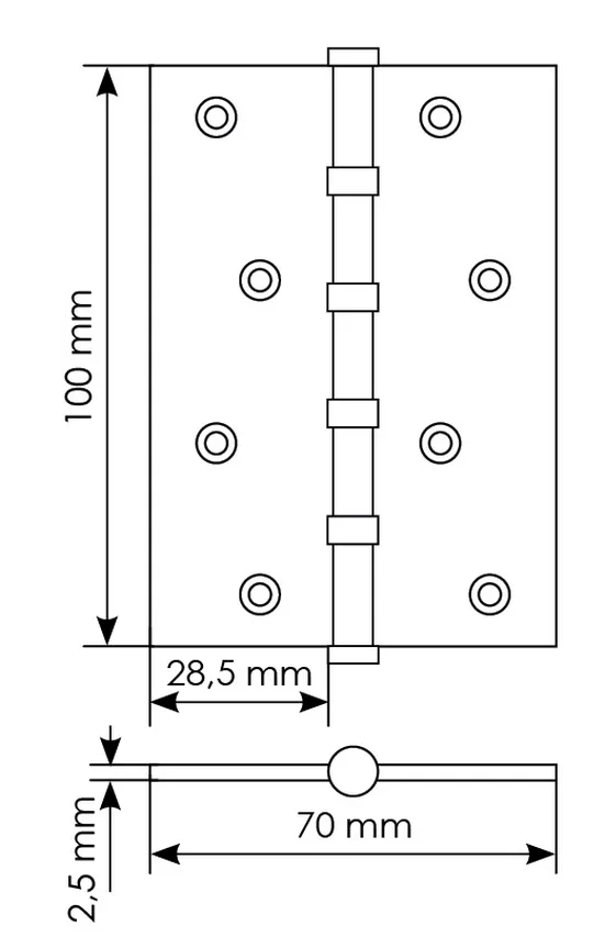 Петля универсальная карточная MS 100X70X2.5-4BB W стальная, врезная, цвет белый, сталь фото купить в Саратове