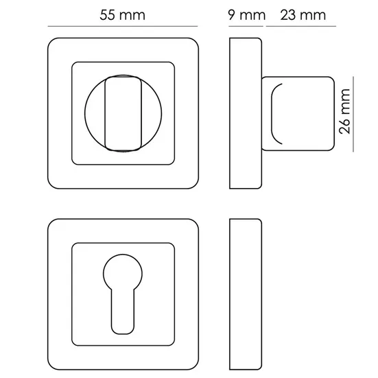 Завертка сантехническая MH-WC-S55 GR/PC квадратная цвет графит/хром фото купить в Саратове